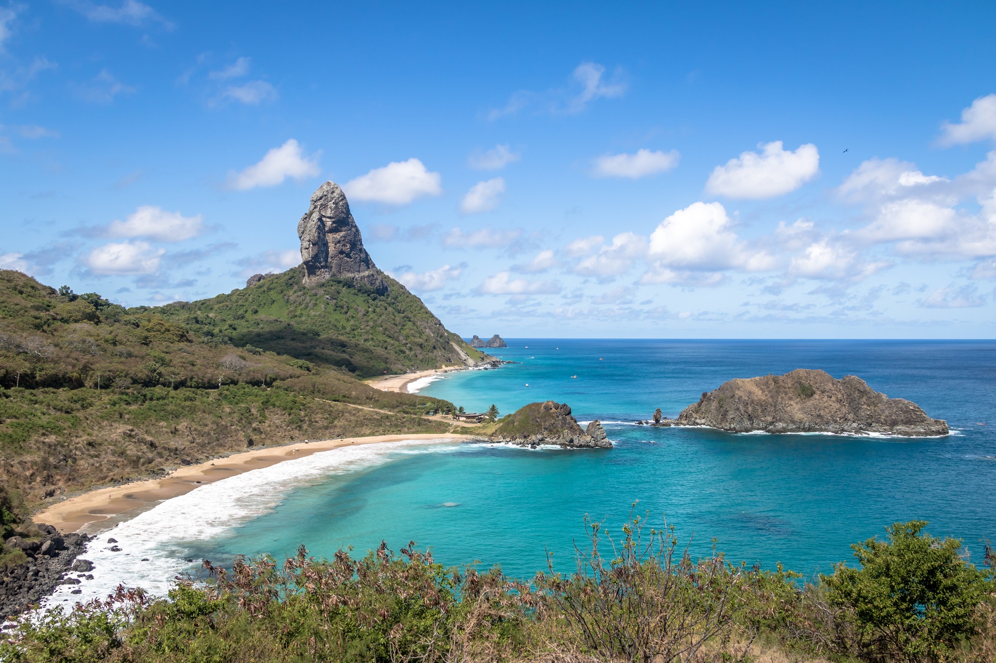 Aerial view of Fernando de Noronha and Morro do Pico - Fernando de Noronha, Pernambuco, Brazil
